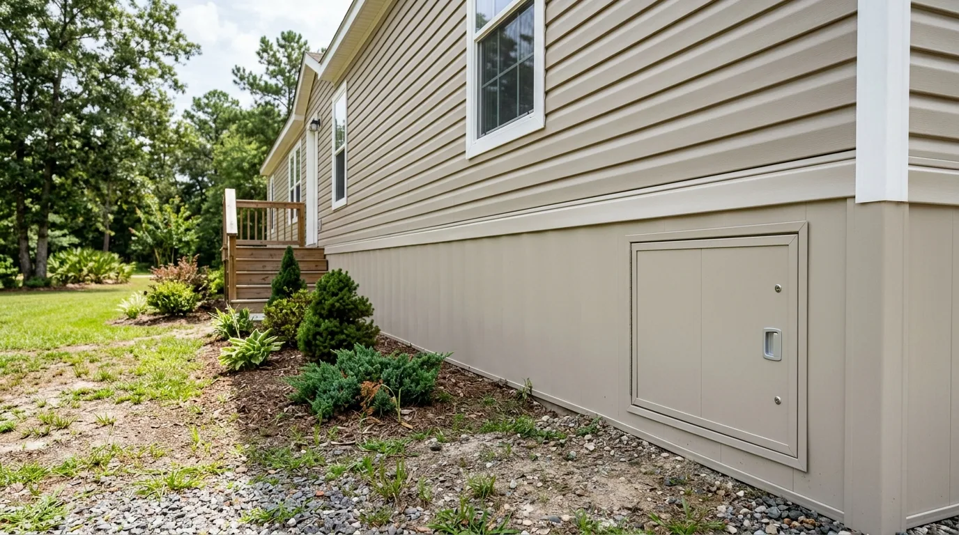 The finished result of professional mobile home skirting: the completed work looking clean, correct — Ocala, FL