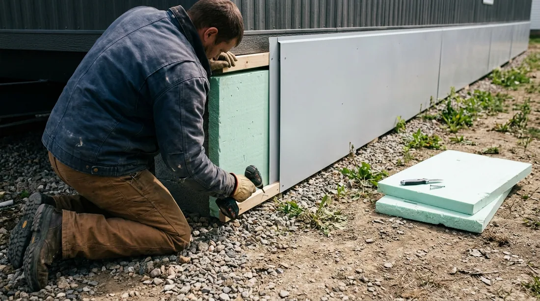 Insulated panels or a separate board behind plain skirting, where the aim is freeze protection — Ocala, FL